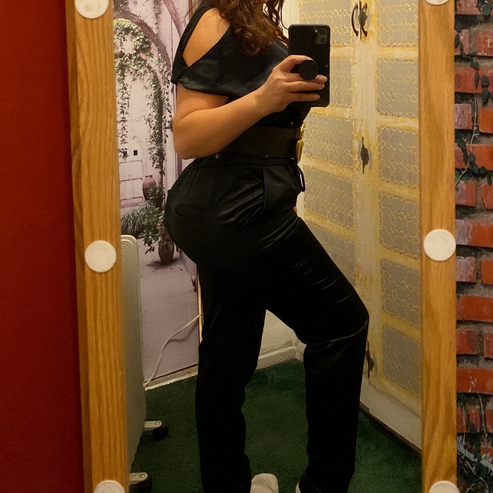 Rachel Roy black satin sheen jumpsuit size M - Picture 15 of 16
